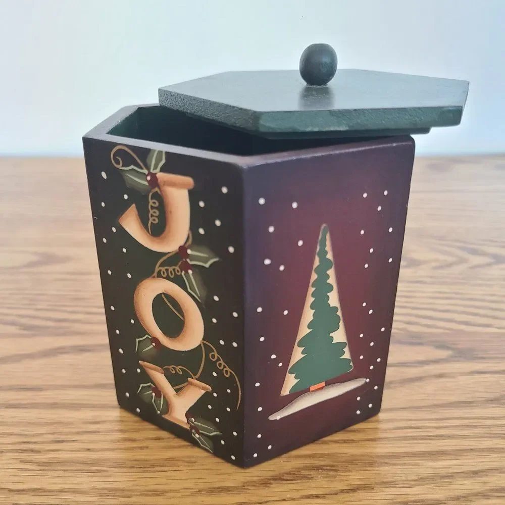 Crazy Mountain Vintage Christmas Votive Candle Holder Wooden Box With Lid